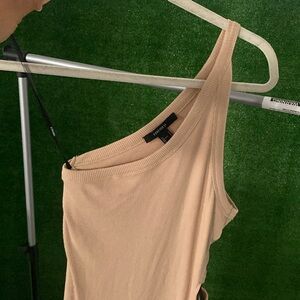 Long tan Dress one side tank shoulder  open back.
